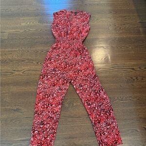 Aqua Red and Black Floral Jumpsuit with Halter Neck